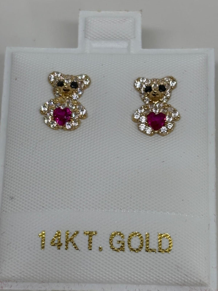 Small bear earring set 14k