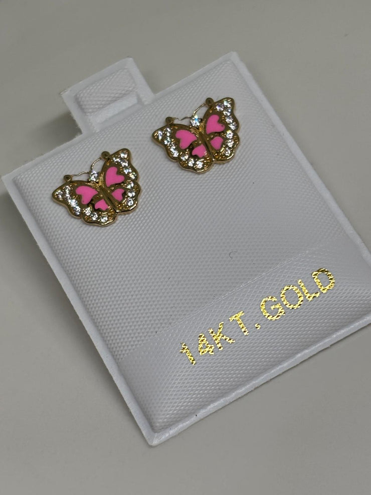 Pink butterfly earring set 14k